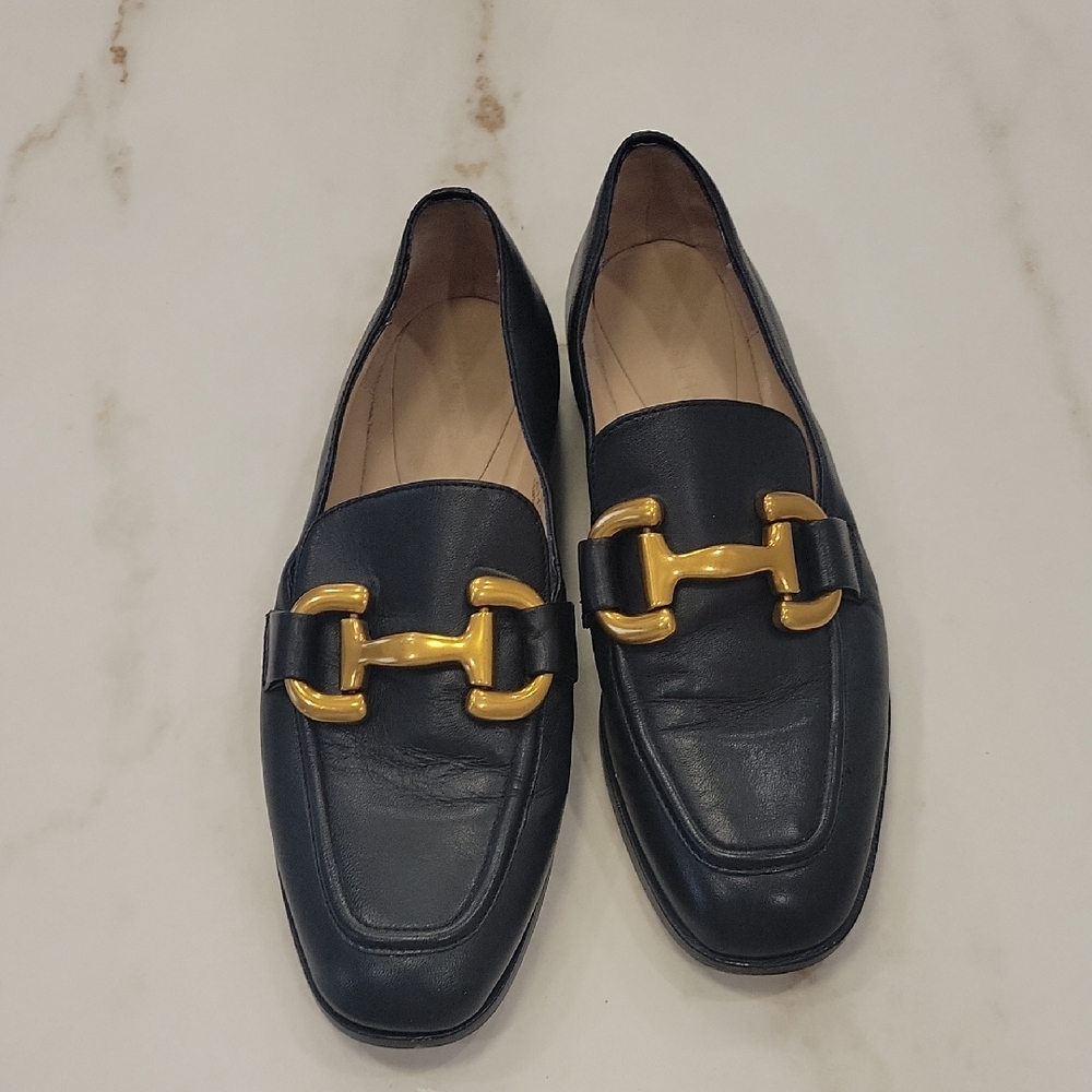 Boden Navy Loafers with Gold Accent